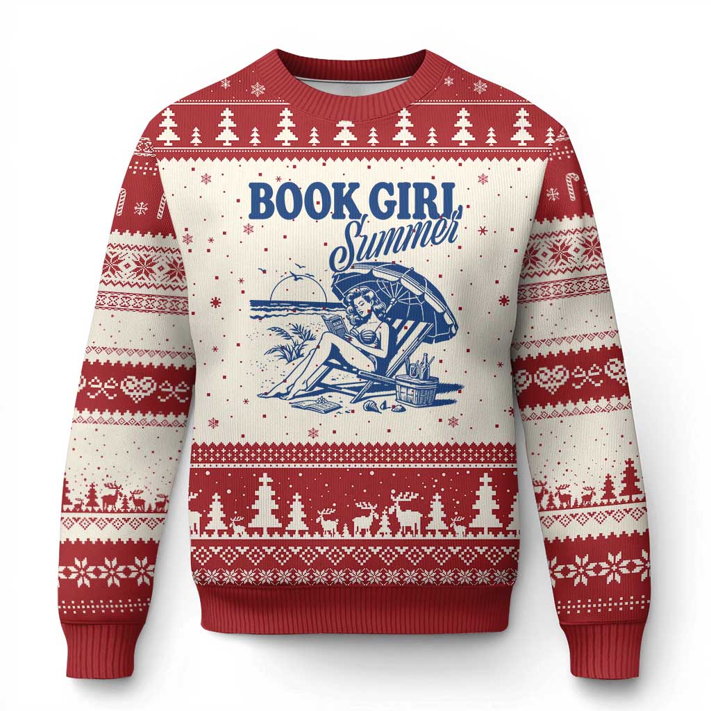 Book Girl Summer Ugly Christmas Sweater Funny Beach Book Lover Gift TS12 Beige Red Print Your Wear