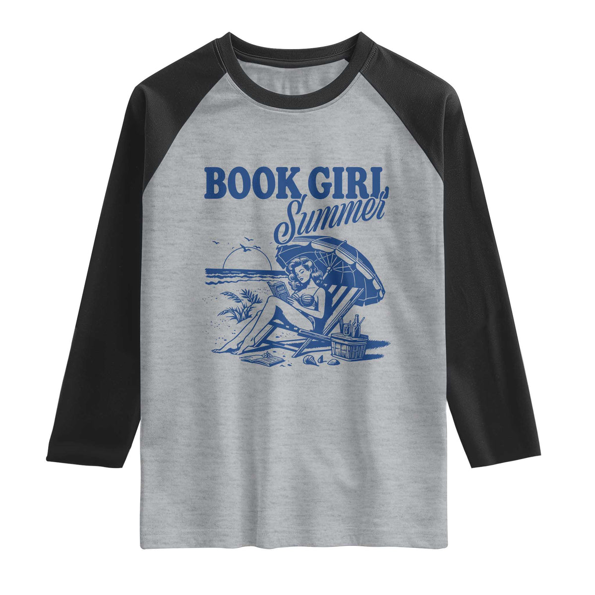 Book Girl Summer Raglan Shirt Funny Beach Book Lover Gift TS12 Heather Gray Black Print Your Wear