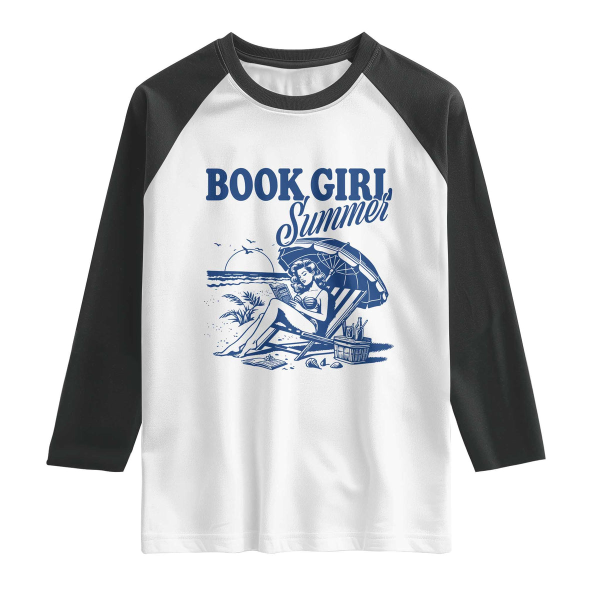 Book Girl Summer Raglan Shirt Funny Beach Book Lover Gift TS12 White Black Print Your Wear