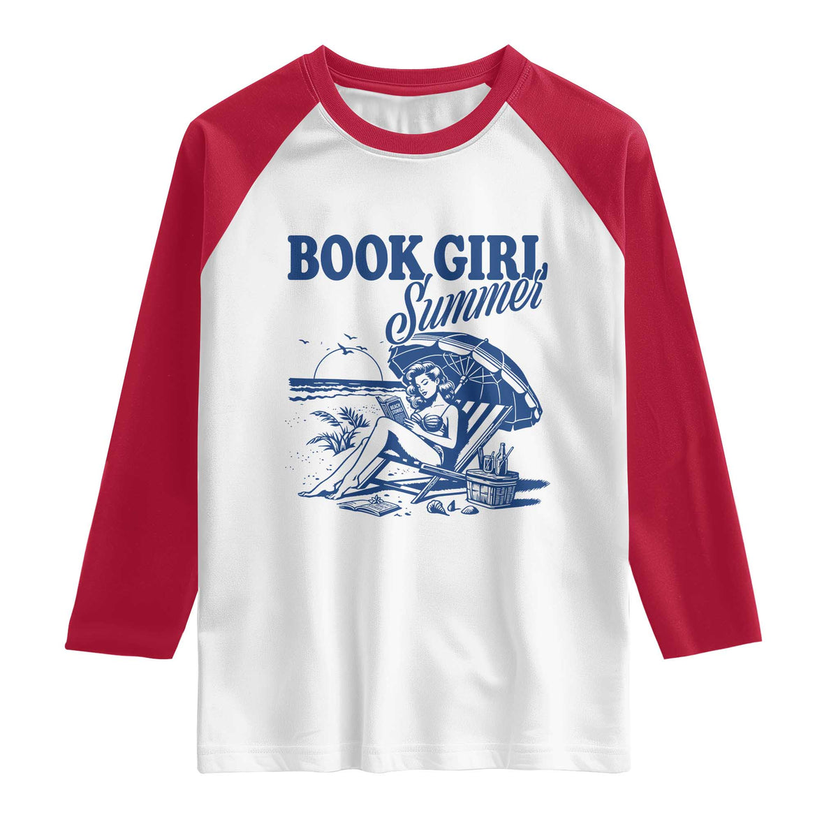 Book Girl Summer Raglan Shirt Funny Beach Book Lover Gift TS12 White Red Print Your Wear