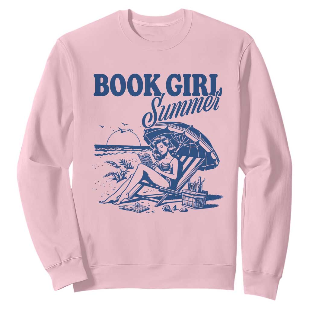 Book Girl Summer Sweatshirt Funny Beach Book Lover Gift TS12 Light Pink Print Your Wear