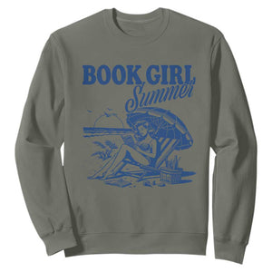 Book Girl Summer Sweatshirt Funny Beach Book Lover Gift TS12 Military Green Print Your Wear