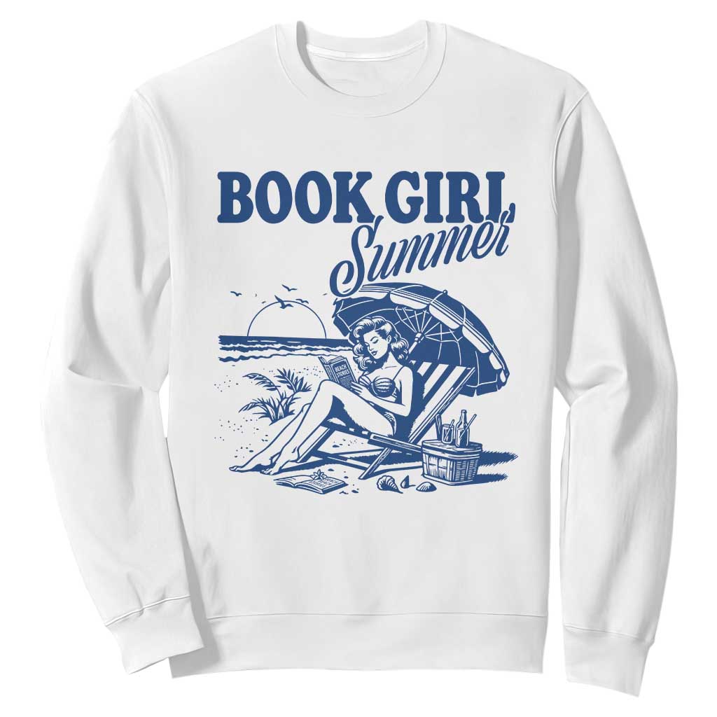 Book Girl Summer Sweatshirt Funny Beach Book Lover Gift TS12 White Print Your Wear