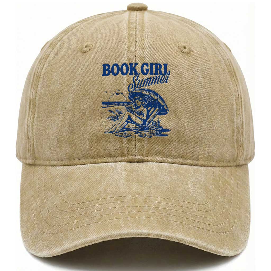 Book Girl Summer Washed Cotton Baseball Cap Funny Beach Book Lover Gift TS12 Print Your Wear
