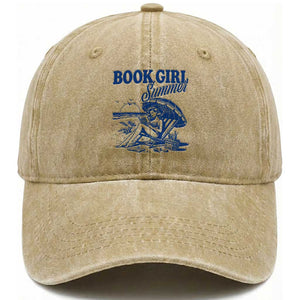 Book Girl Summer Washed Cotton Baseball Cap Funny Beach Book Lover Gift TS12 Print Your Wear