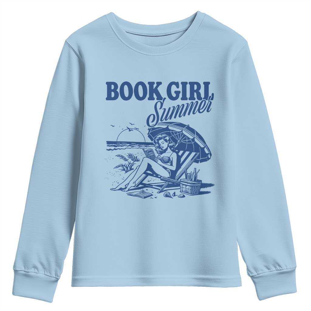 Book Girl Summer Youth Sweatshirt Funny Beach Book Lover Gift TS12 Light Blue Print Your Wear