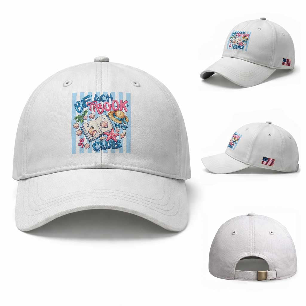 Beach Book Club Baseball Cap Bookworm Summer Vacation Graphic TS12 Baseball Cap Universal Fit White Print Your Wear