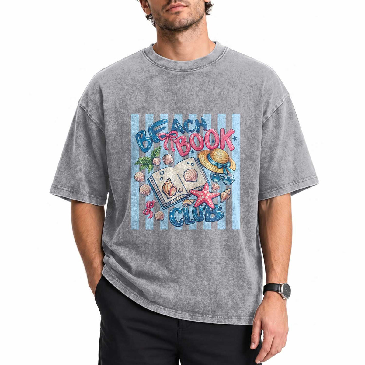 Beach Book Club Washed Cotton T-Shirt Bookworm Summer Vacation Graphic