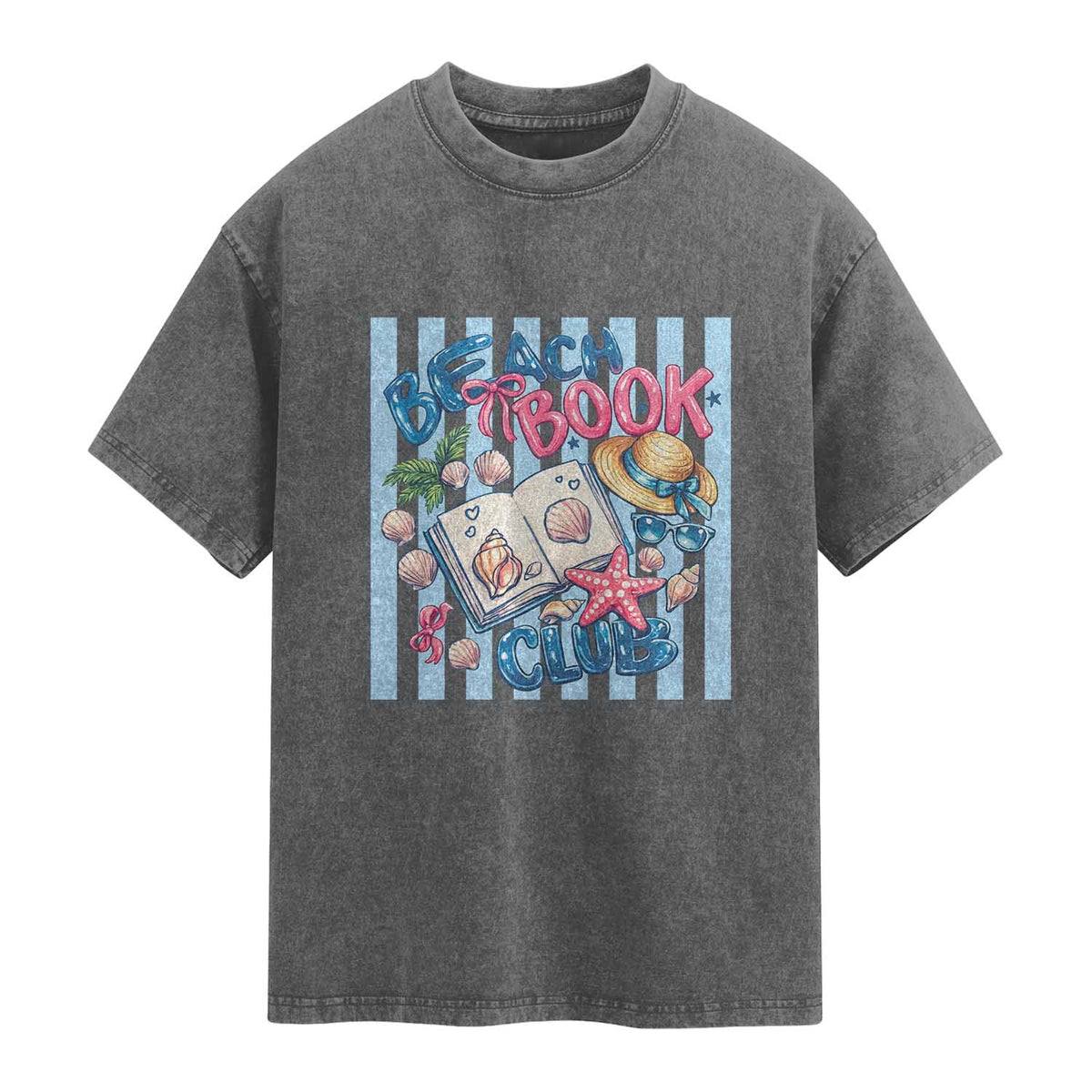 Beach Book Club Washed Cotton T-Shirt Bookworm Summer Vacation Graphic