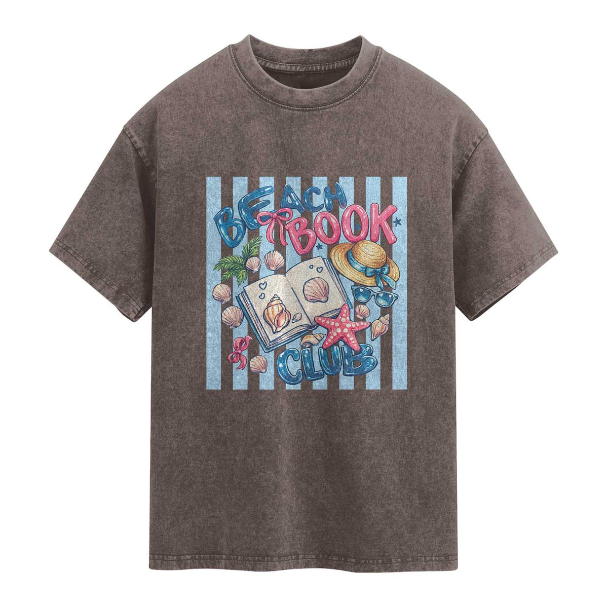 Beach Book Club Washed Cotton T-Shirt Bookworm Summer Vacation Graphic