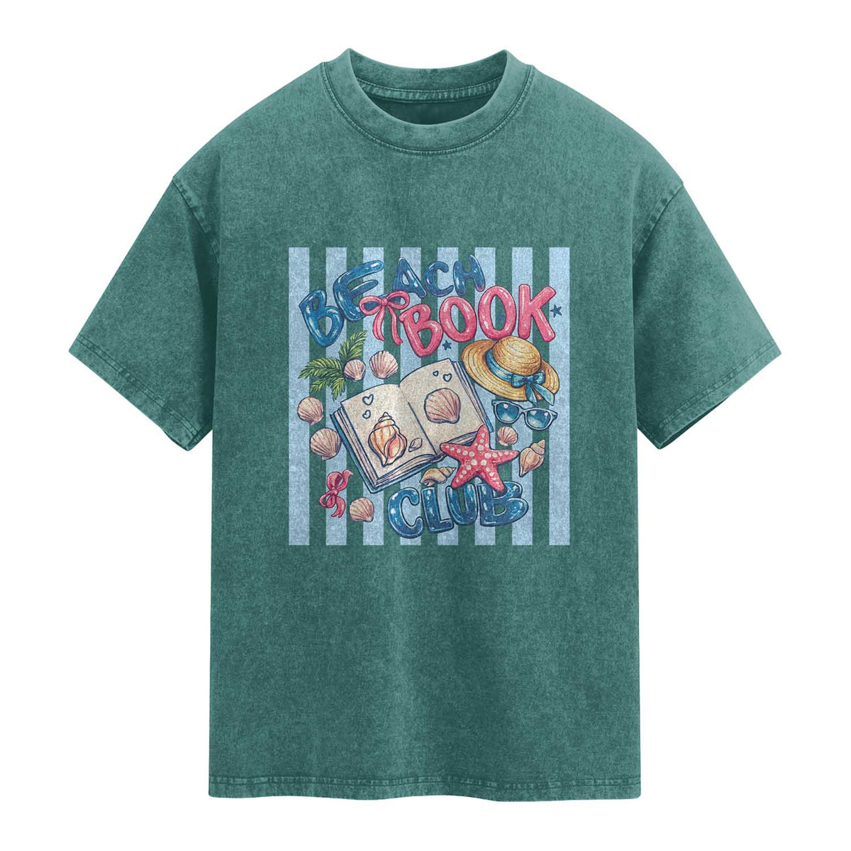 Beach Book Club Washed Cotton T-Shirt Bookworm Summer Vacation Graphic
