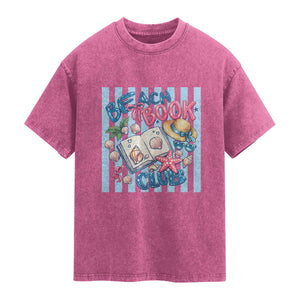 Beach Book Club Washed Cotton T-Shirt Bookworm Summer Vacation Graphic