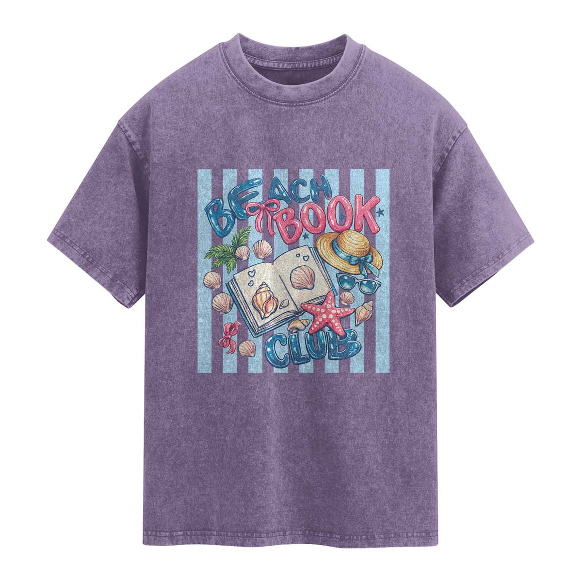 Beach Book Club Washed Cotton T-Shirt Bookworm Summer Vacation Graphic