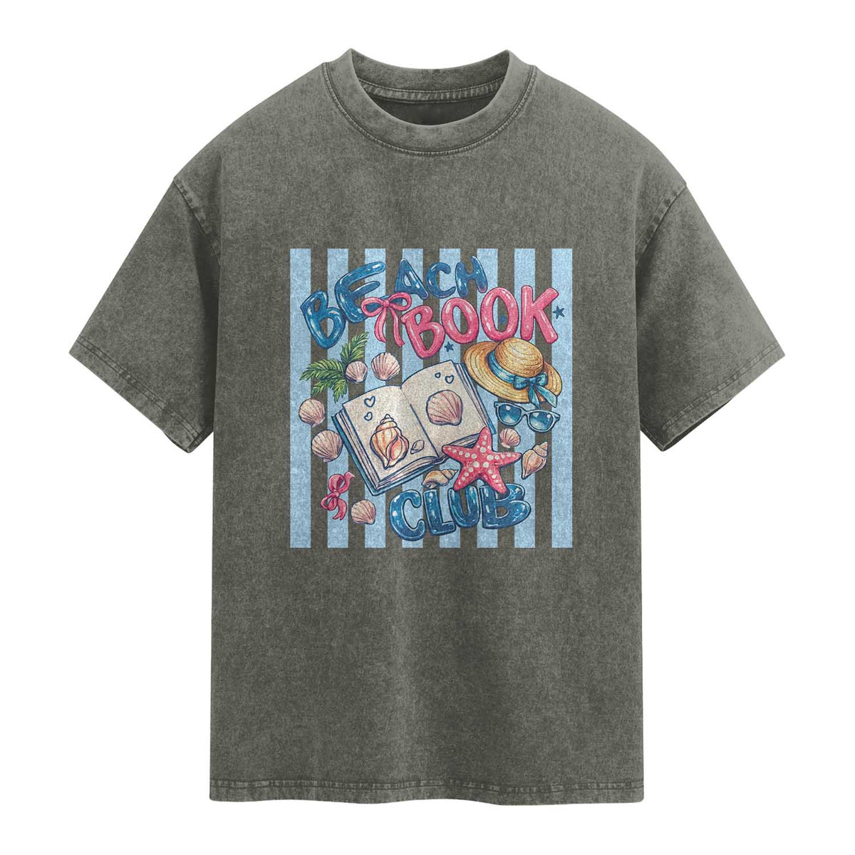 Beach Book Club Washed Cotton T-Shirt Bookworm Summer Vacation Graphic