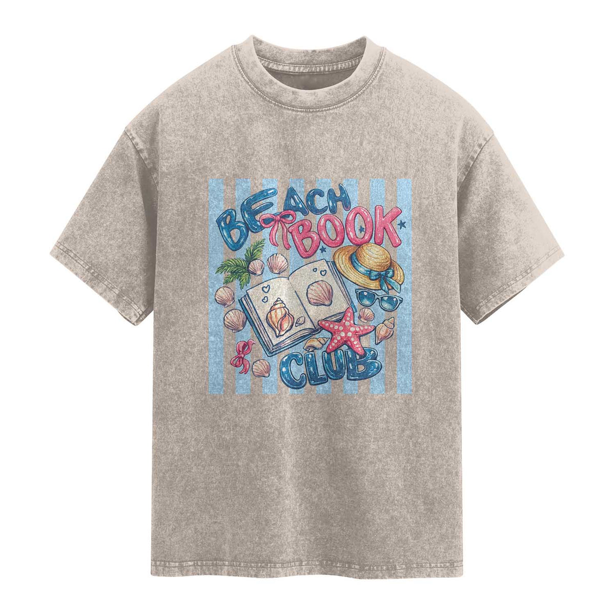 Beach Book Club Washed Cotton T-Shirt Bookworm Summer Vacation Graphic