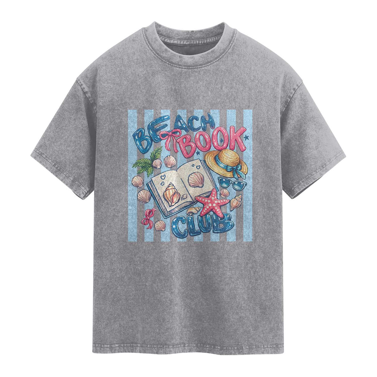 Beach Book Club Washed Cotton T-Shirt Bookworm Summer Vacation Graphic