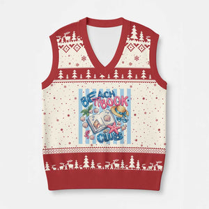 Beach Book Club V-Neck Knit Sweater Vest Bookworm Summer Vacation Graphic TS12 Beige Red Print Your Wear