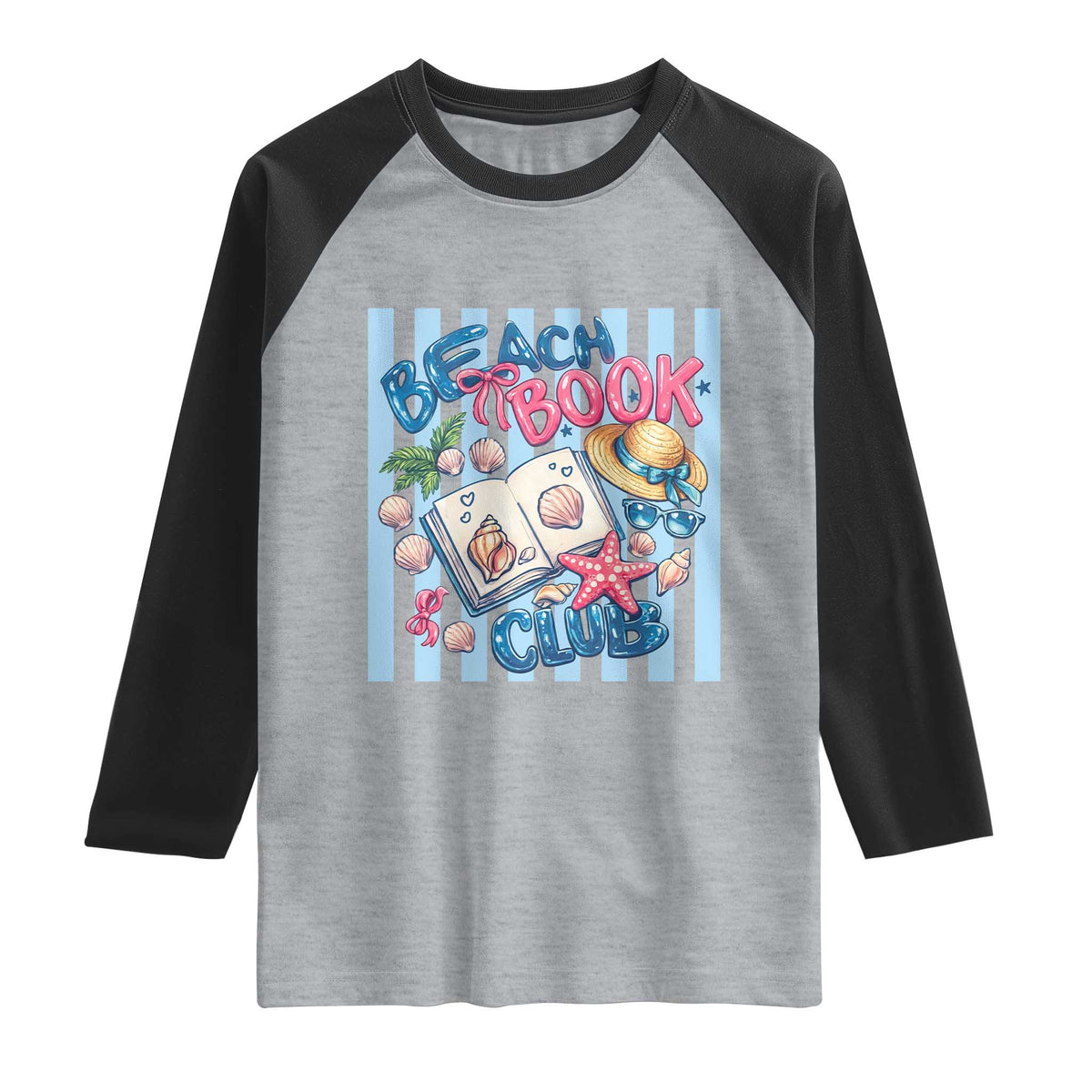 Beach Book Club Raglan Shirt Bookworm Summer Vacation Graphic TS12 Heather Gray Black Print Your Wear