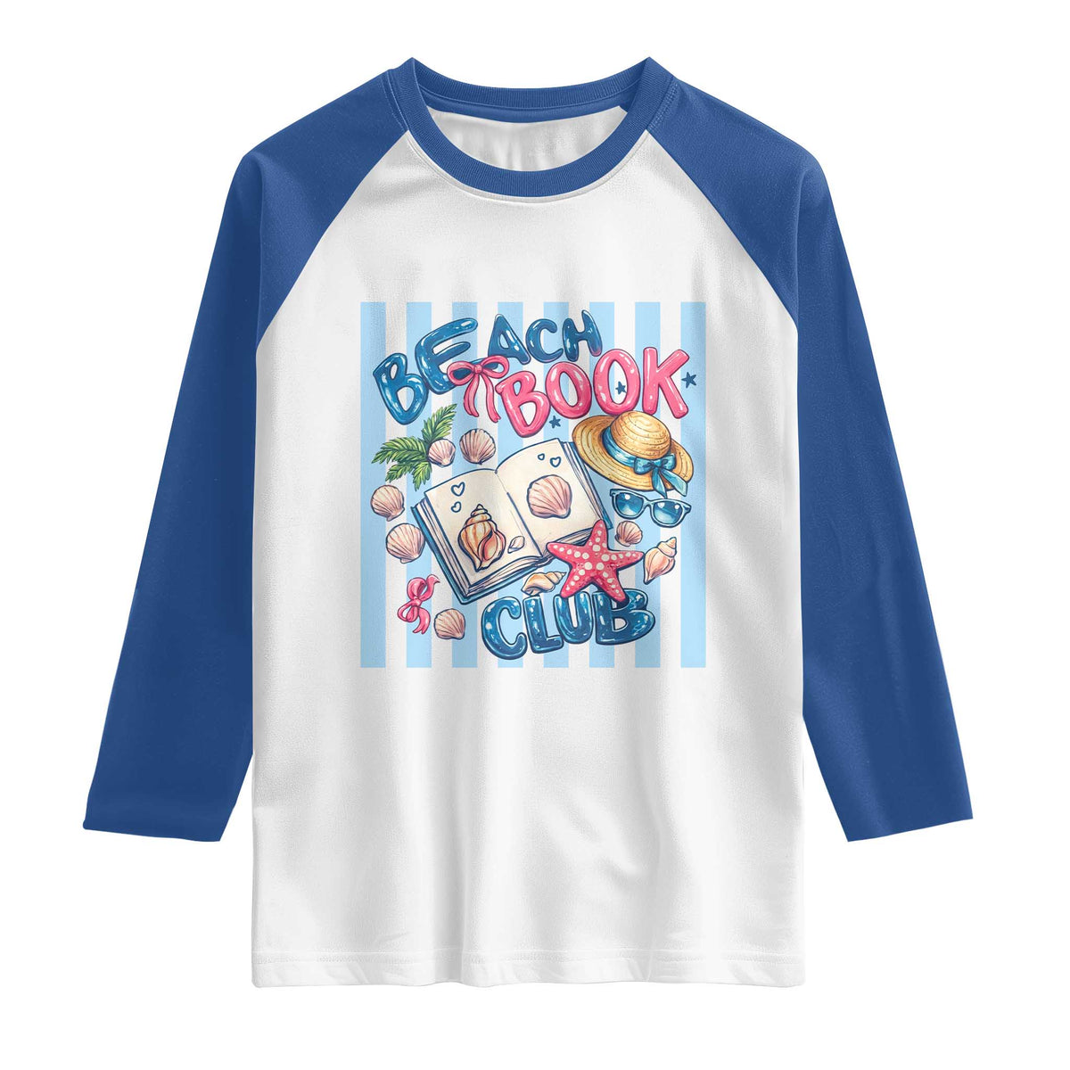 Beach Book Club Raglan Shirt Bookworm Summer Vacation Graphic TS12 White Royal Print Your Wear