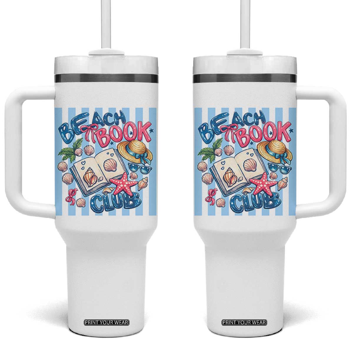 Beach Book Club Tumbler With Handle Bookworm Summer Vacation Graphic TS12 One Size: 40 oz White Print Your Wear
