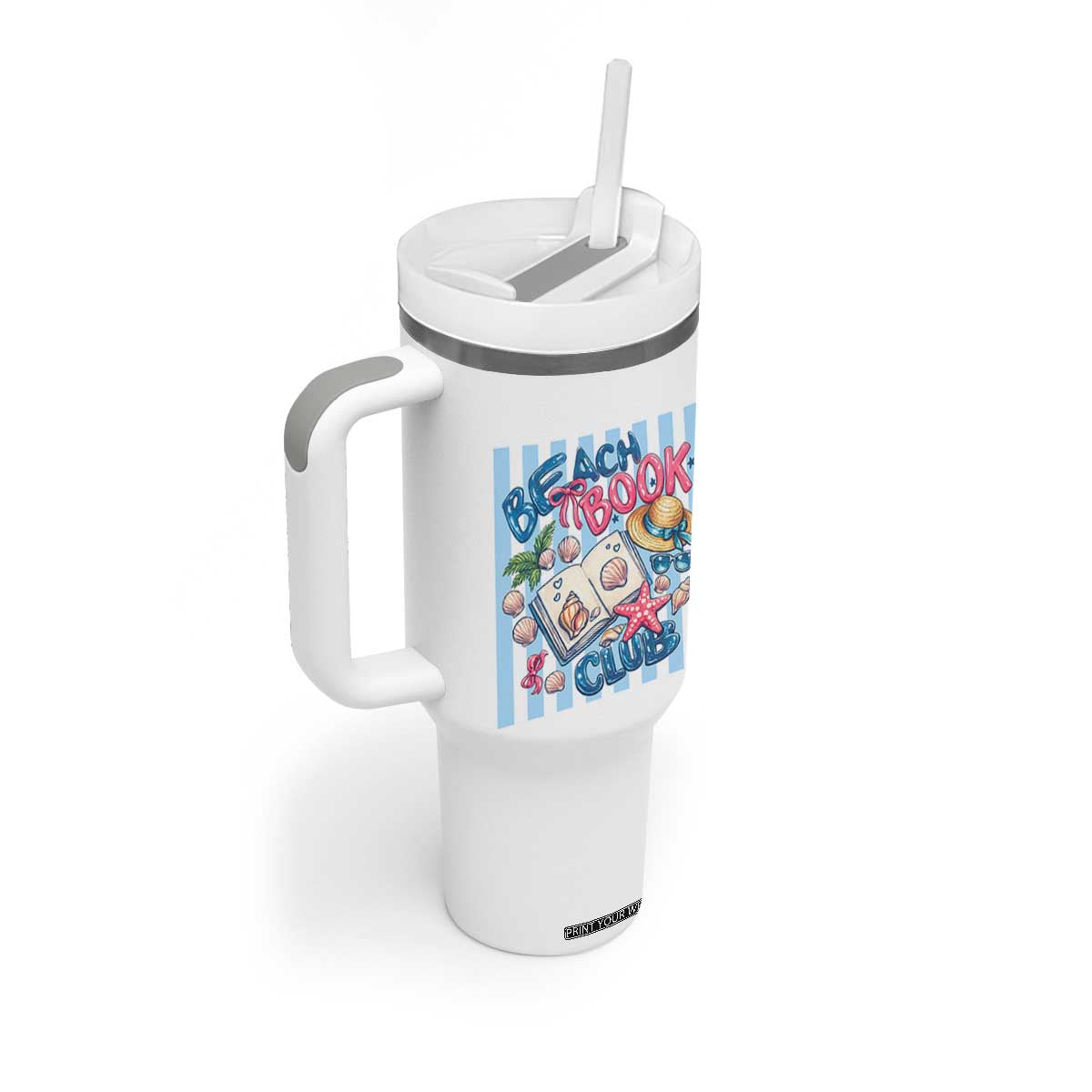 Beach Book Club Tumbler With Handle Bookworm Summer Vacation Graphic TS12 Print Your Wear
