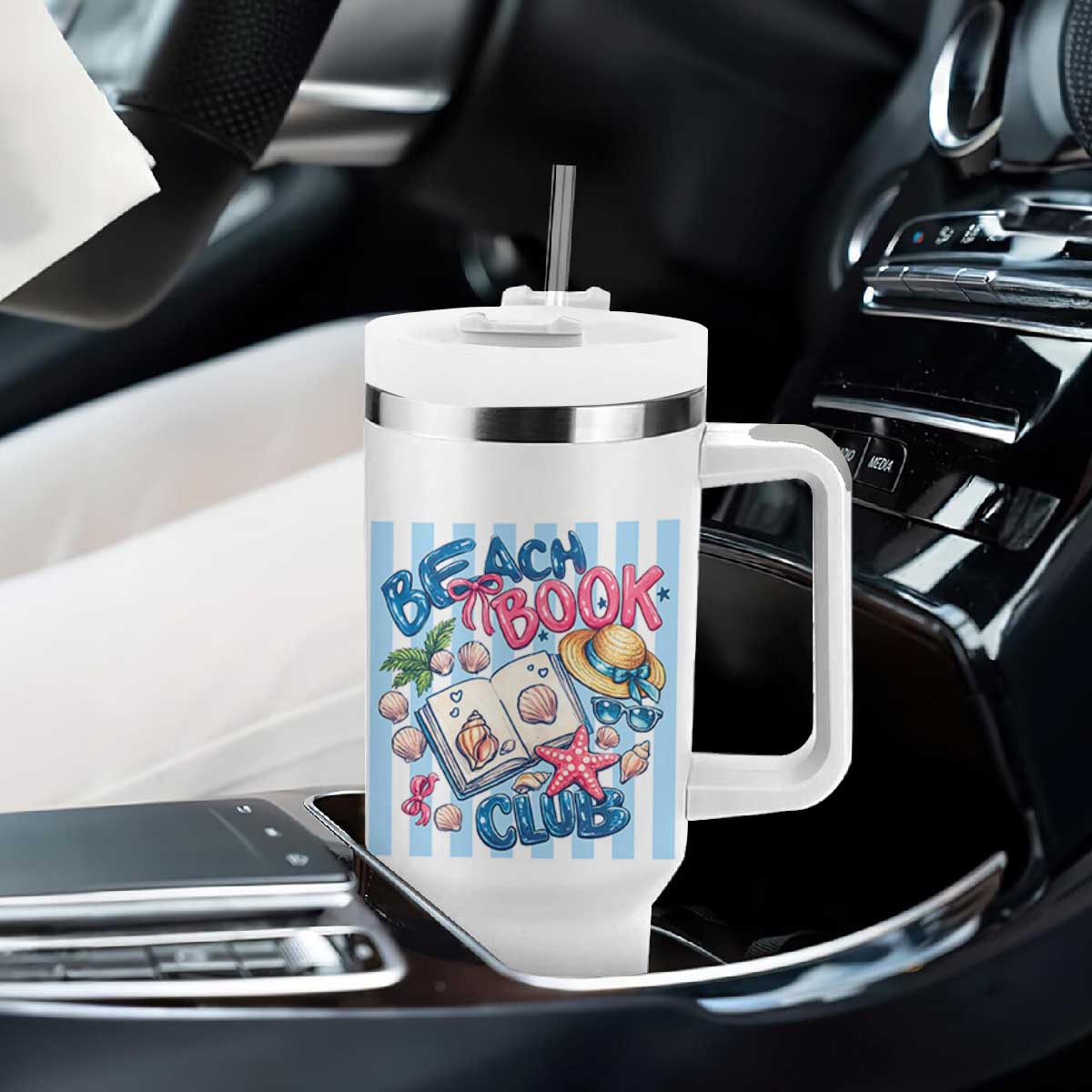 Beach Book Club Tumbler With Handle Bookworm Summer Vacation Graphic TS12 Print Your Wear
