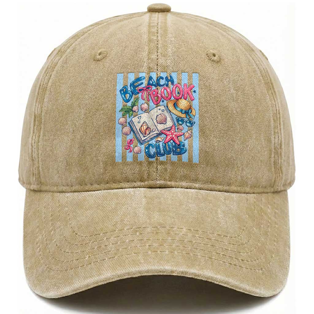 Beach Book Club Washed Cotton Baseball Cap Bookworm Summer Vacation Graphic TS12 Print Your Wear
