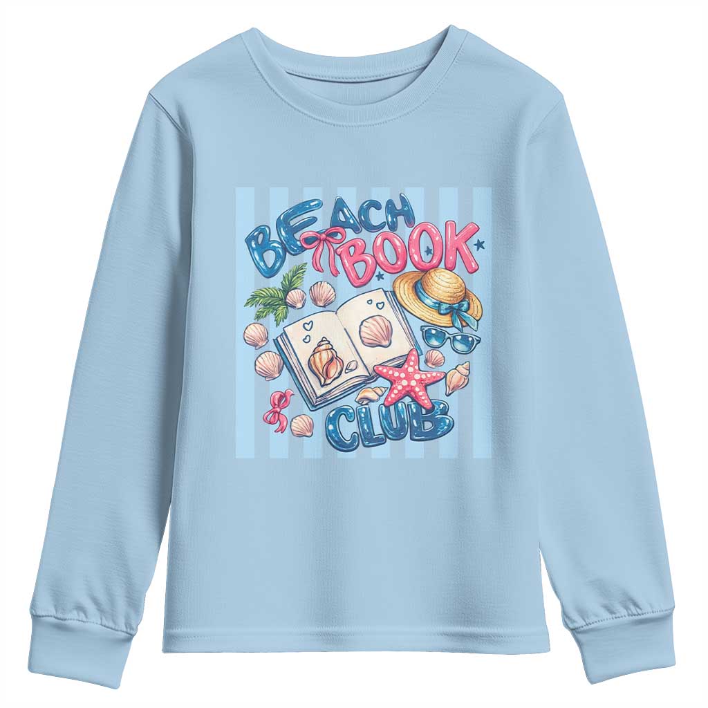 Beach Book Club Youth Sweatshirt Bookworm Summer Vacation Graphic TS12 Light Blue Print Your Wear