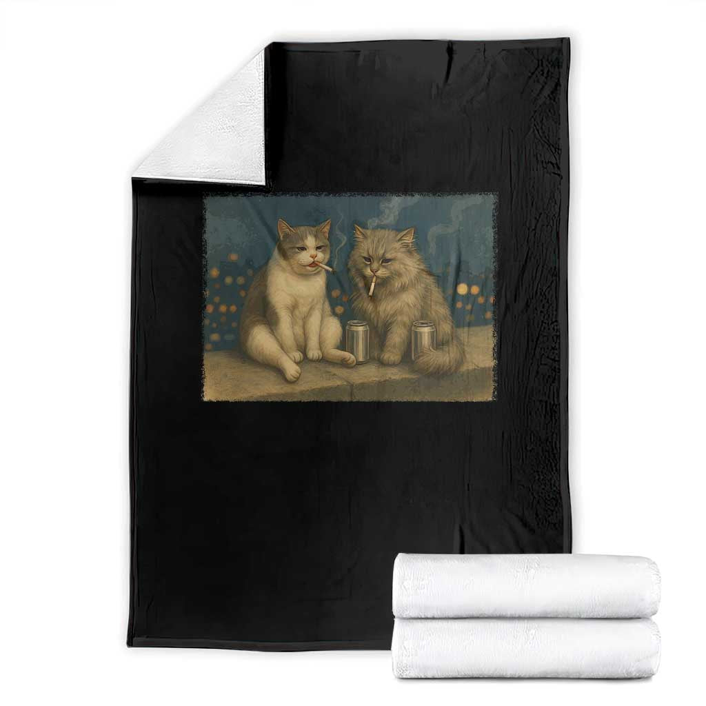 Funny Smoking Cat Throw Blanket Meme Cool Kitten With Cigarette TS12 Black Print Your Wear