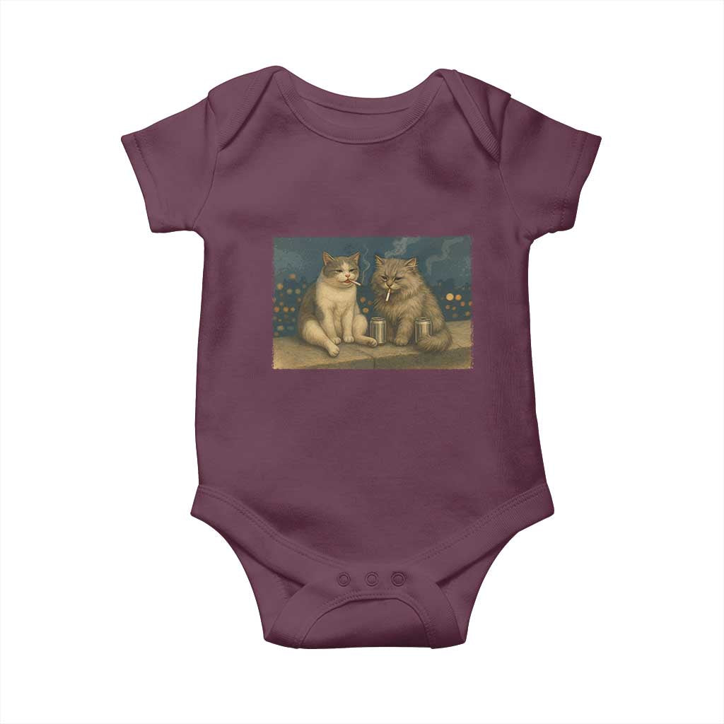 Funny Smoking Cat Baby Onesie Meme Cool Kitten With Cigarette TS12 Maroon Print Your Wear