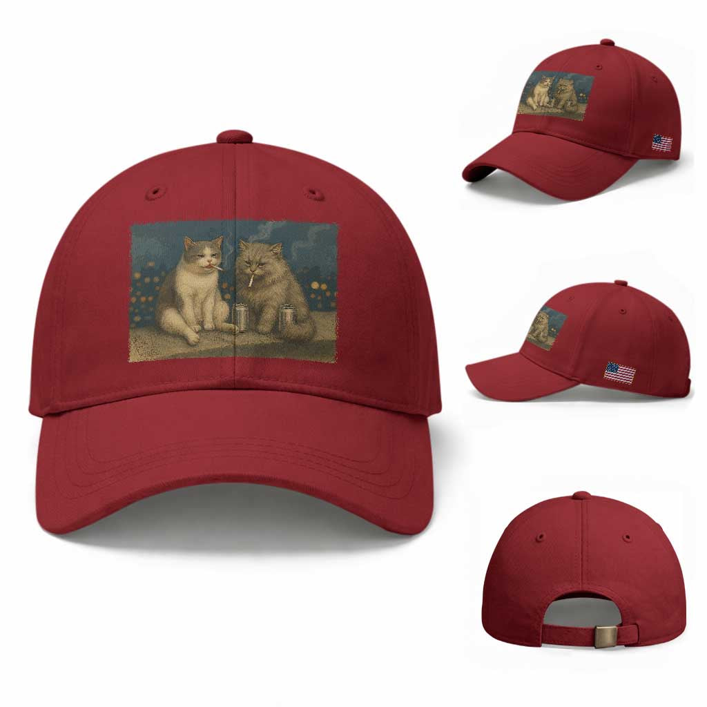 Funny Smoking Cat Baseball Cap Meme Cool Kitten With Cigarette TS12 Baseball Cap Universal Fit Cherry Red Print Your Wear