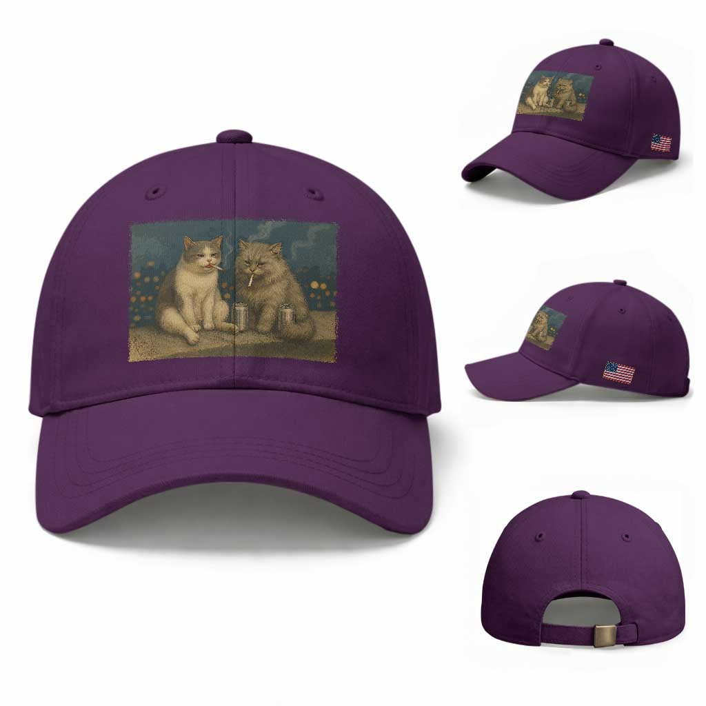 Funny Smoking Cat Baseball Cap Meme Cool Kitten With Cigarette TS12 Baseball Cap Universal Fit Purple Print Your Wear