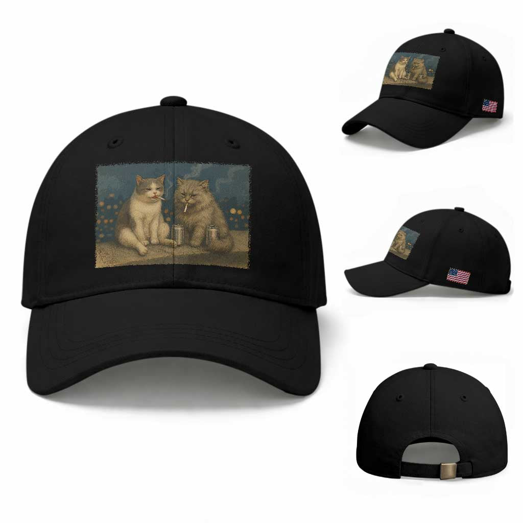 Funny Smoking Cat Baseball Cap Meme Cool Kitten With Cigarette TS12 Baseball Cap Universal Fit Black Print Your Wear