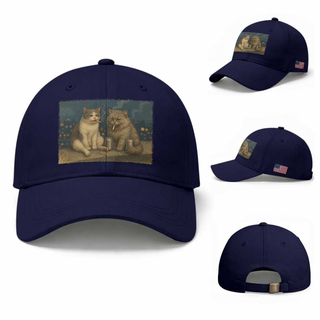 Funny Smoking Cat Baseball Cap Meme Cool Kitten With Cigarette TS12 Baseball Cap Universal Fit Dark Blue Print Your Wear