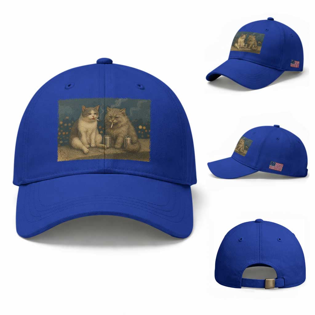 Funny Smoking Cat Baseball Cap Meme Cool Kitten With Cigarette TS12 Baseball Cap Universal Fit Royal Blue Print Your Wear