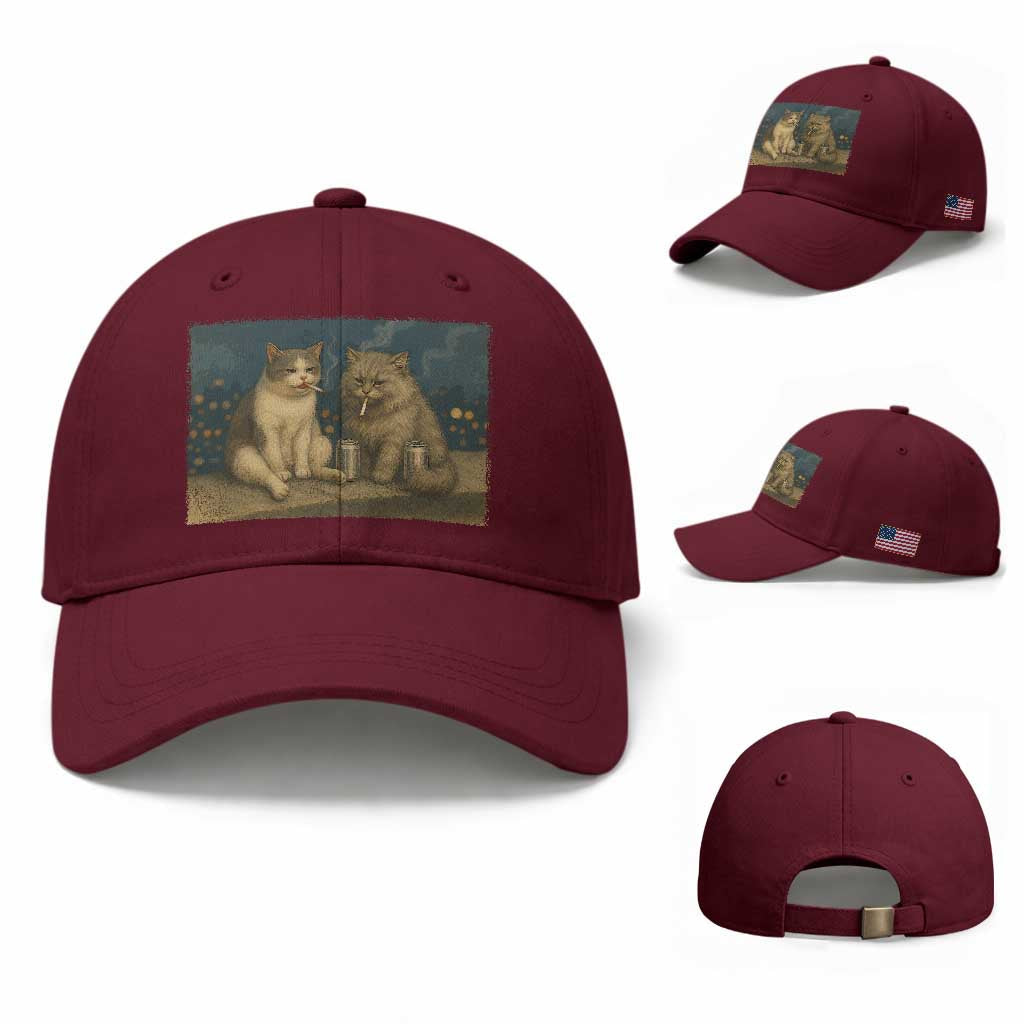 Funny Smoking Cat Baseball Cap Meme Cool Kitten With Cigarette TS12 Baseball Cap Universal Fit Maroon Print Your Wear