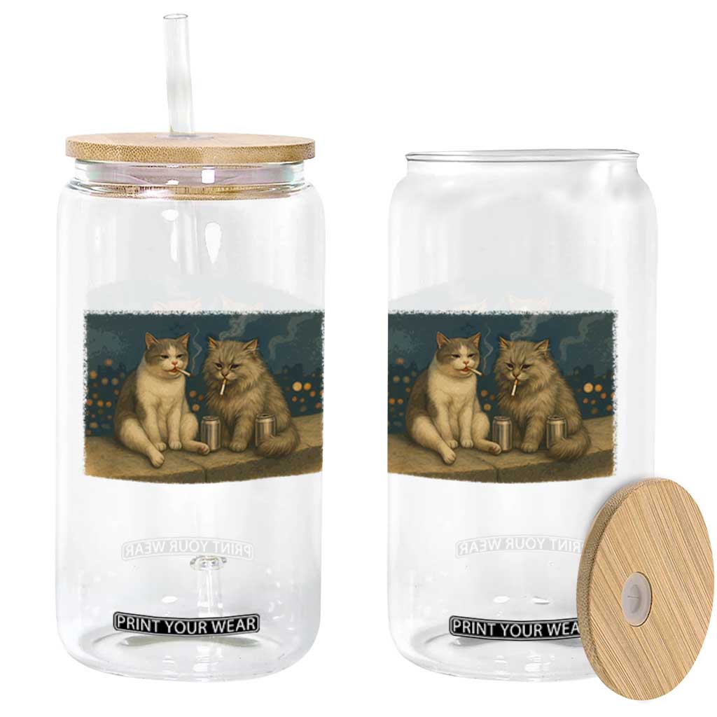 Funny Smoking Cat Glass Can Meme Cool Kitten With Cigarette TS12 Print Your Wear
