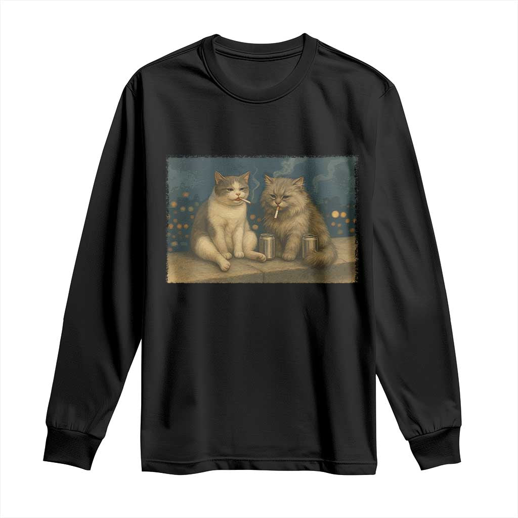 Funny Smoking Cat Long Sleeve Shirt Meme Cool Kitten With Cigarette TS12 Black Print Your Wear