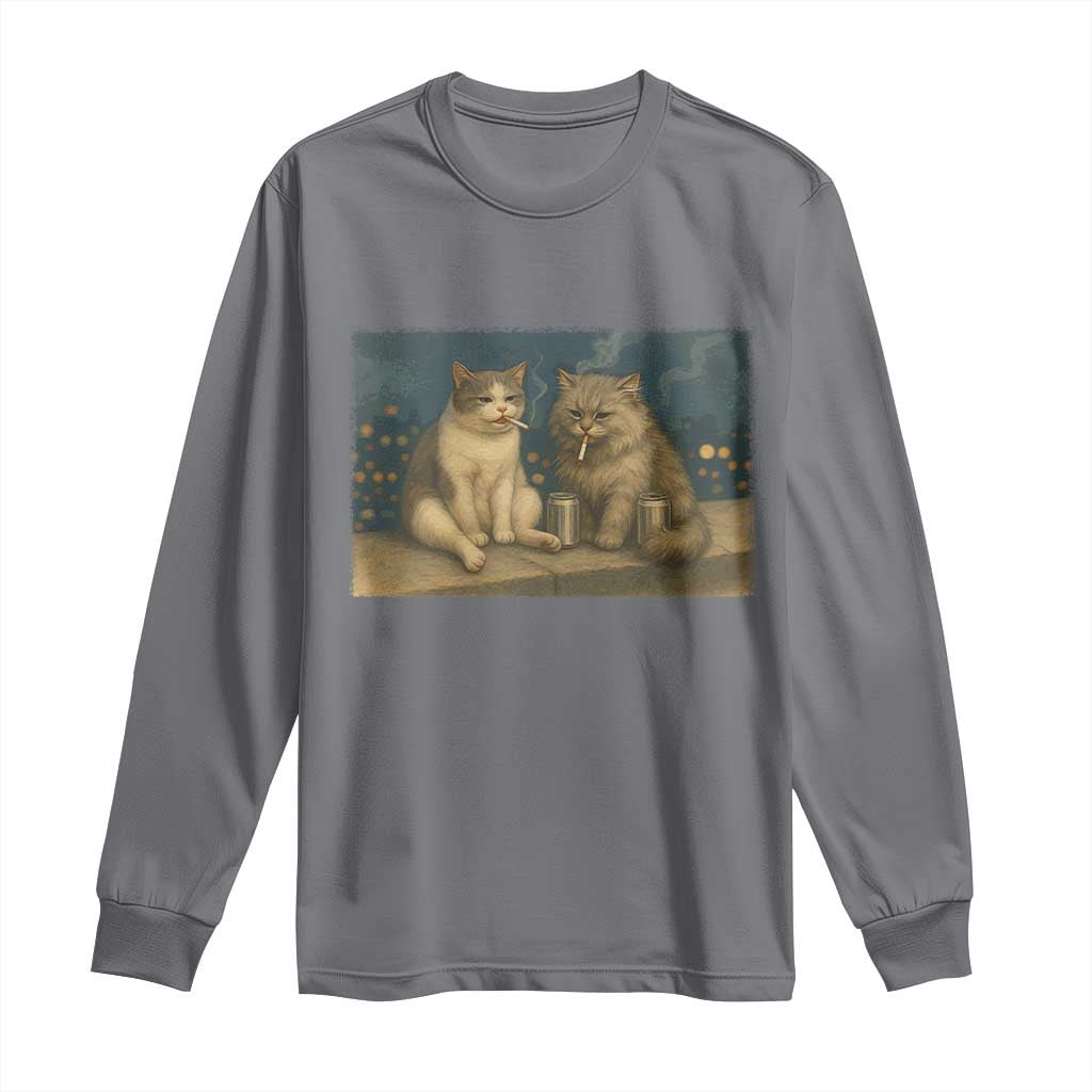 Funny Smoking Cat Long Sleeve Shirt Meme Cool Kitten With Cigarette TS12 Charcoal Print Your Wear