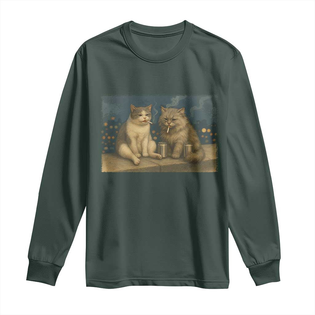 Funny Smoking Cat Long Sleeve Shirt Meme Cool Kitten With Cigarette TS12 Dark Forest Green Print Your Wear