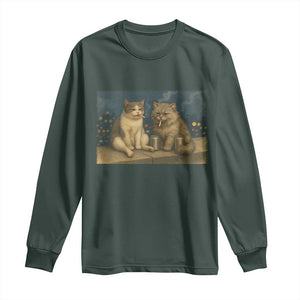 Funny Smoking Cat Long Sleeve Shirt Meme Cool Kitten With Cigarette TS12 Dark Forest Green Print Your Wear