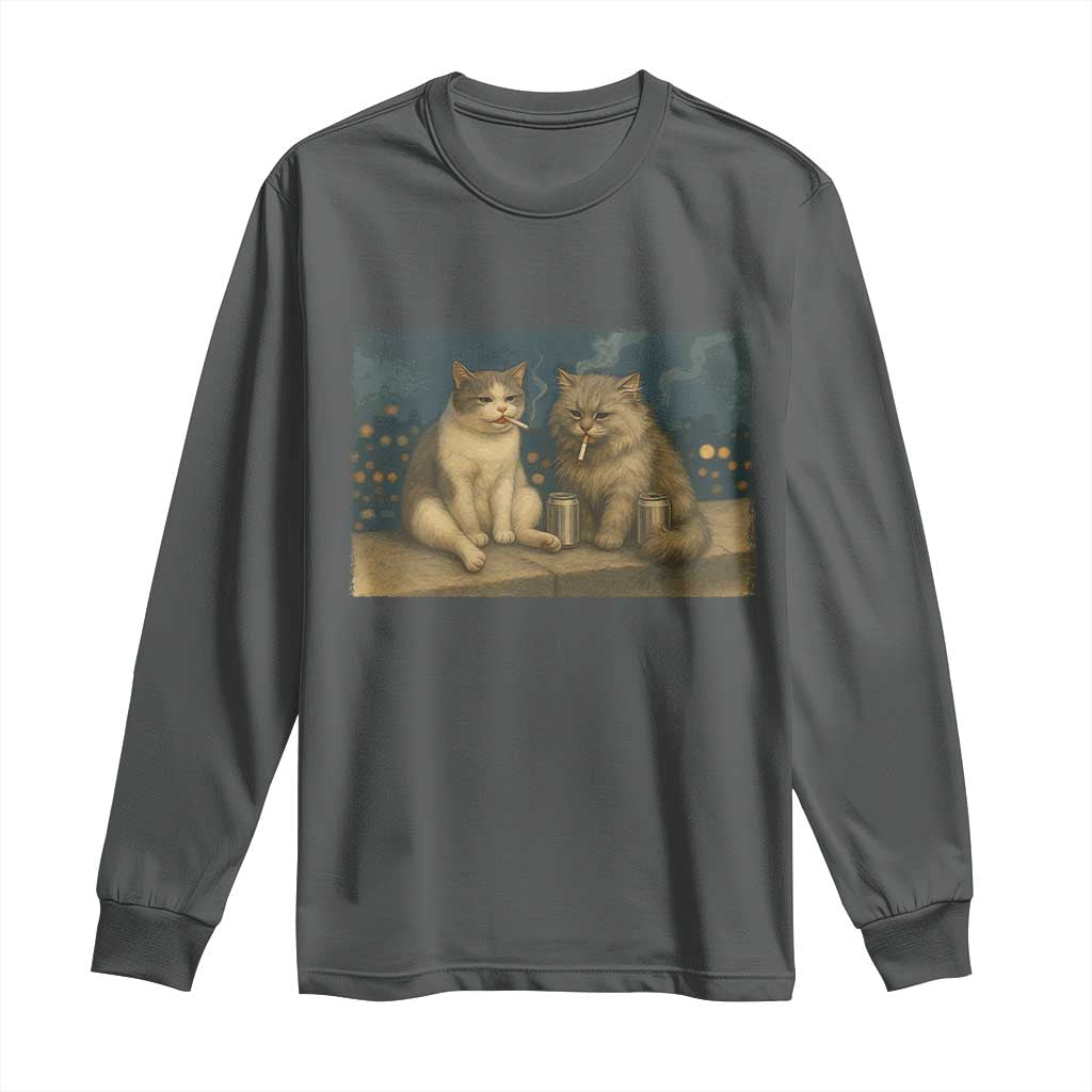 Funny Smoking Cat Long Sleeve Shirt Meme Cool Kitten With Cigarette TS12 Dark Heather Print Your Wear