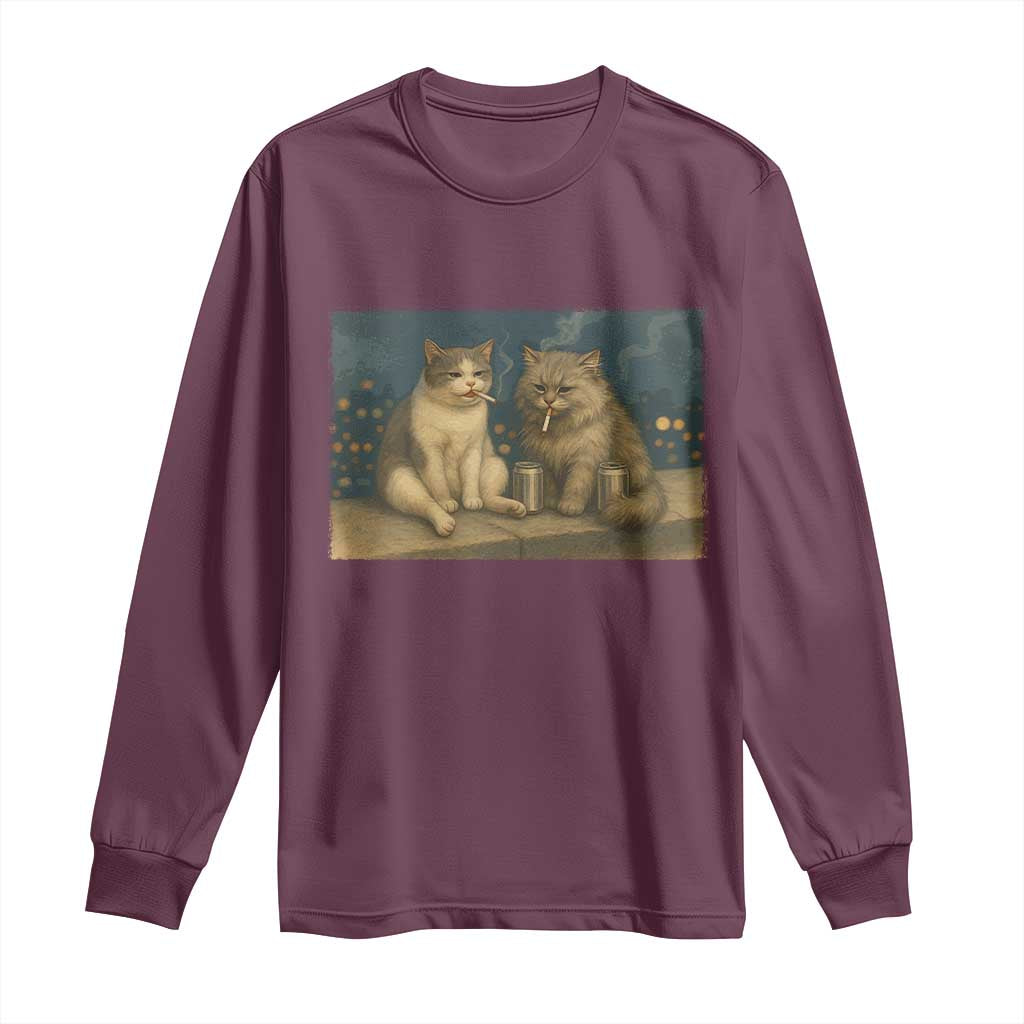 Funny Smoking Cat Long Sleeve Shirt Meme Cool Kitten With Cigarette TS12 Maroon Print Your Wear