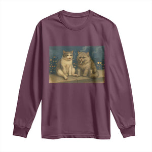 Funny Smoking Cat Long Sleeve Shirt Meme Cool Kitten With Cigarette TS12 Maroon Print Your Wear