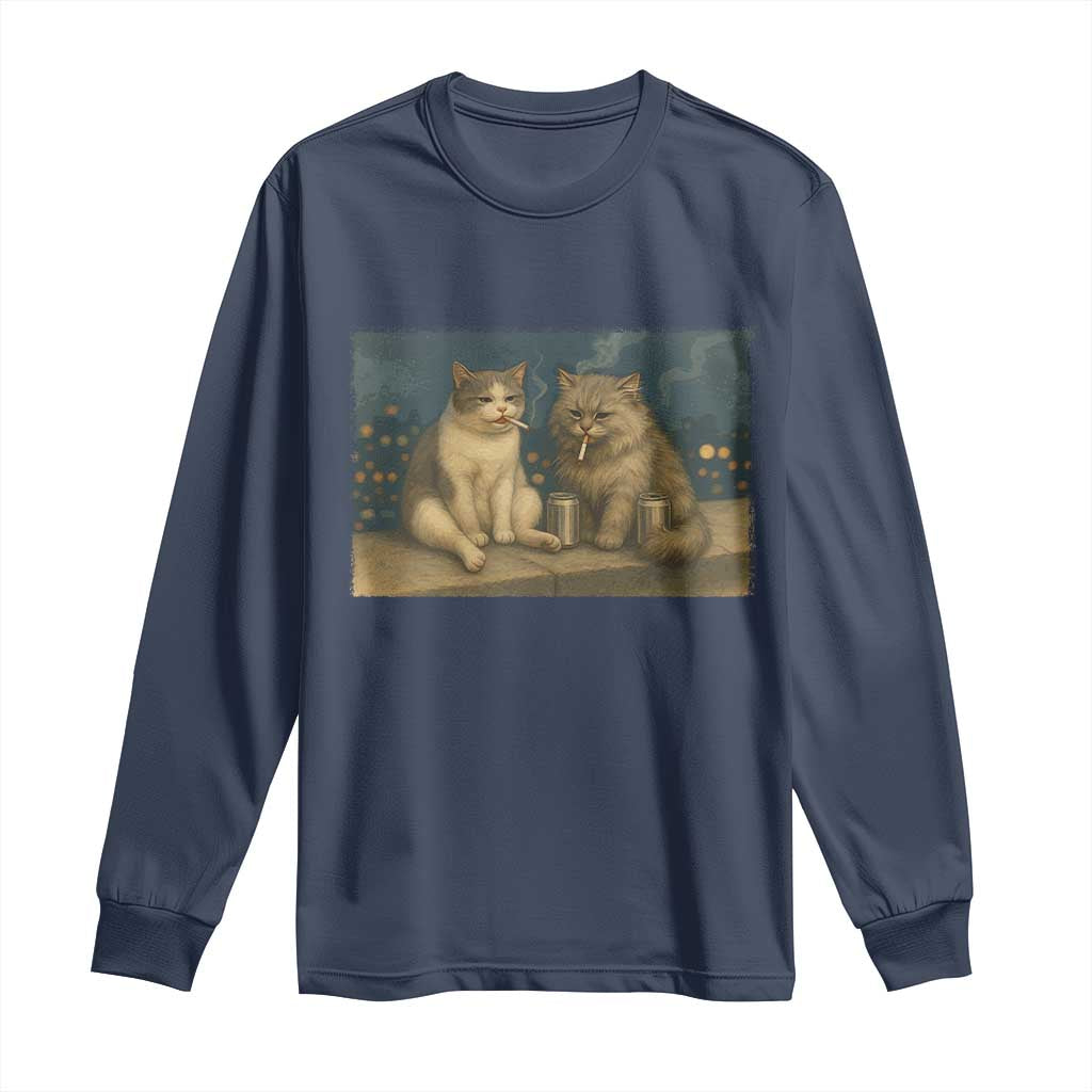 Funny Smoking Cat Long Sleeve Shirt Meme Cool Kitten With Cigarette TS12 Navy Print Your Wear