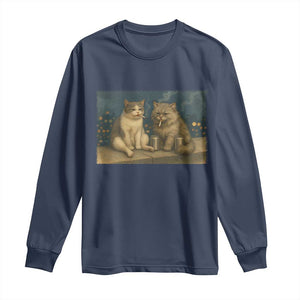 Funny Smoking Cat Long Sleeve Shirt Meme Cool Kitten With Cigarette TS12 Navy Print Your Wear