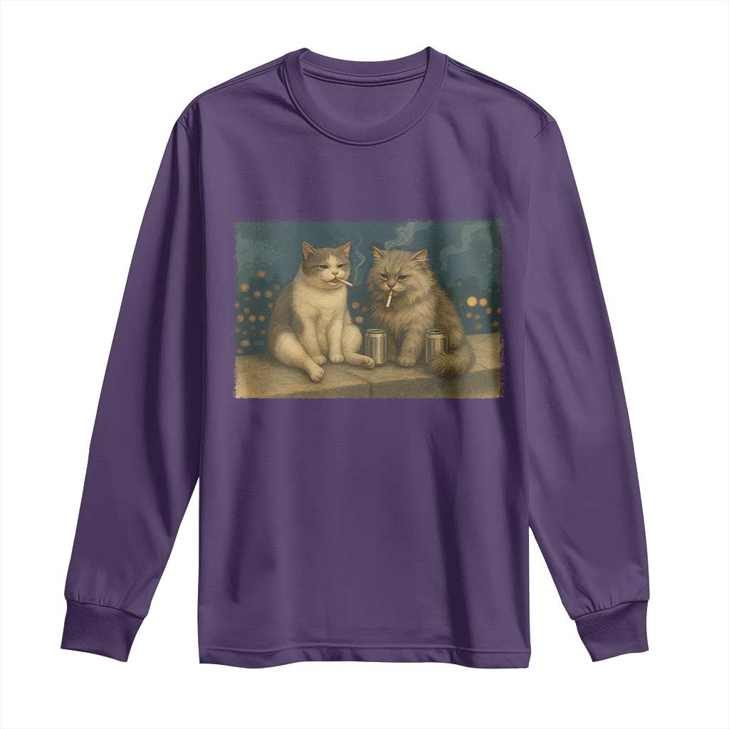 Funny Smoking Cat Long Sleeve Shirt Meme Cool Kitten With Cigarette TS12 Purple Print Your Wear