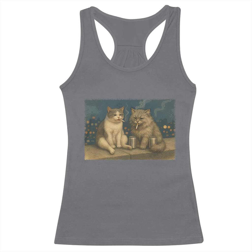 Funny Smoking Cat Racerback Tank Top Meme Cool Kitten With Cigarette TS12 Charcoal Print Your Wear