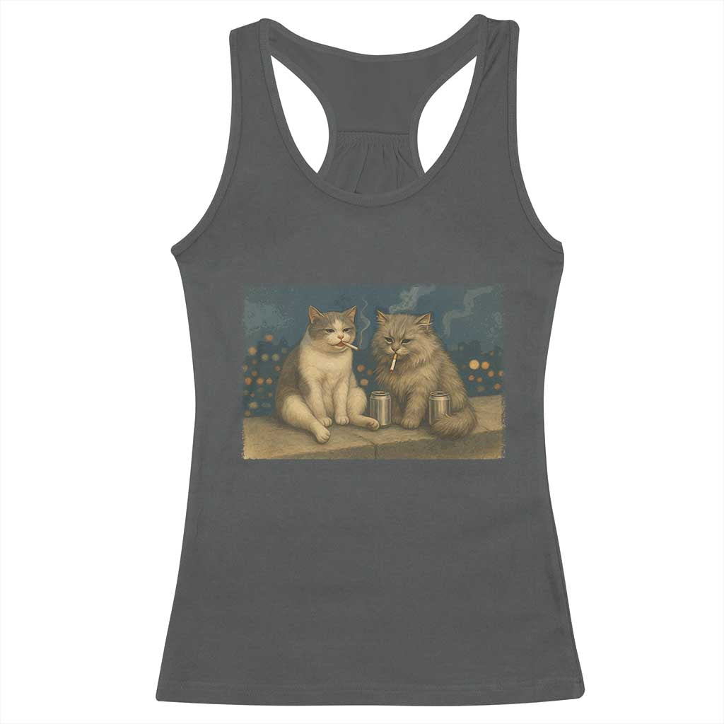 Funny Smoking Cat Racerback Tank Top Meme Cool Kitten With Cigarette TS12 Dark Heather Print Your Wear