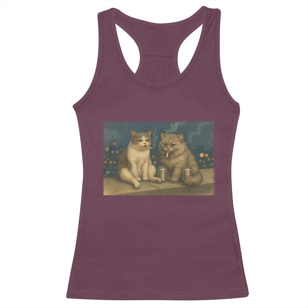 Funny Smoking Cat Racerback Tank Top Meme Cool Kitten With Cigarette TS12 Maroon Print Your Wear